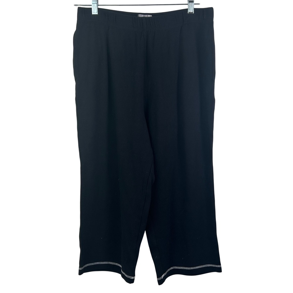 Sport Savvy Womens Black Knit Cropped Wide Leg Pants High Rise Large